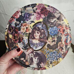 Vintage Victorian Cottagecore Round Tin 8x2.5"